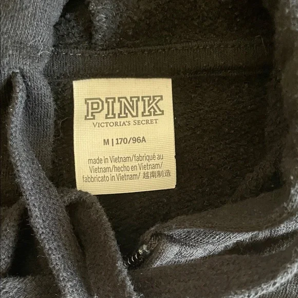 PINK Victoria's Secret Black Zip Front Hoodie with White Logo - Picture 2 of 12